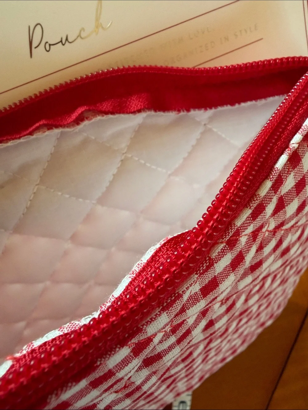 Red Gingham Quilted Cosmetic Pouch
